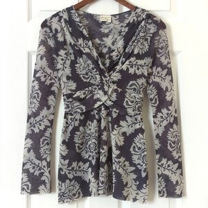 Johnny Heaven Y2K Vintage Floral Motif Sheer Layered Mesh Surplice V-neck Top M